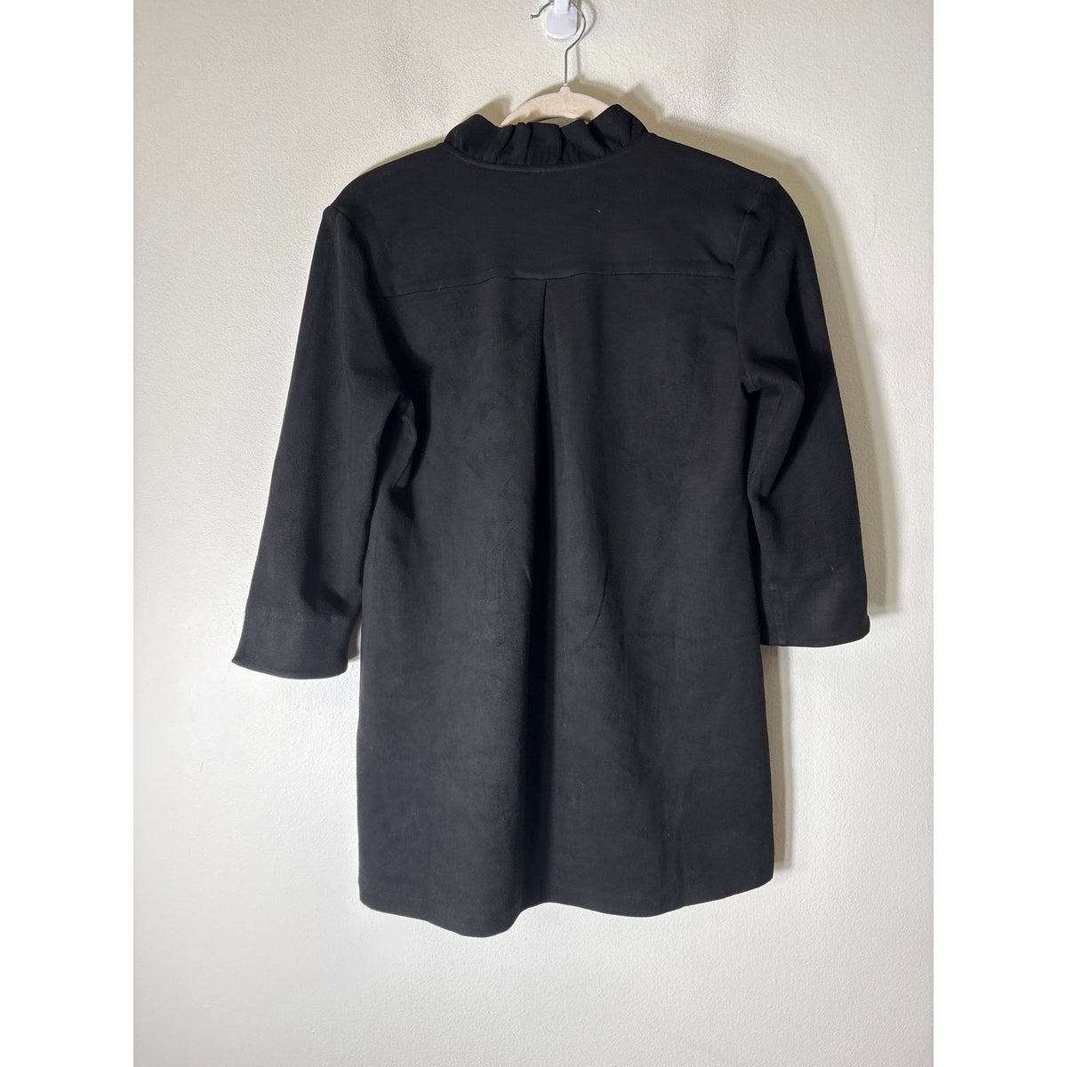 J. McLaughlin Black 3/4 Sleeve V-Neck Ruffle Collar Tunic Sz XS