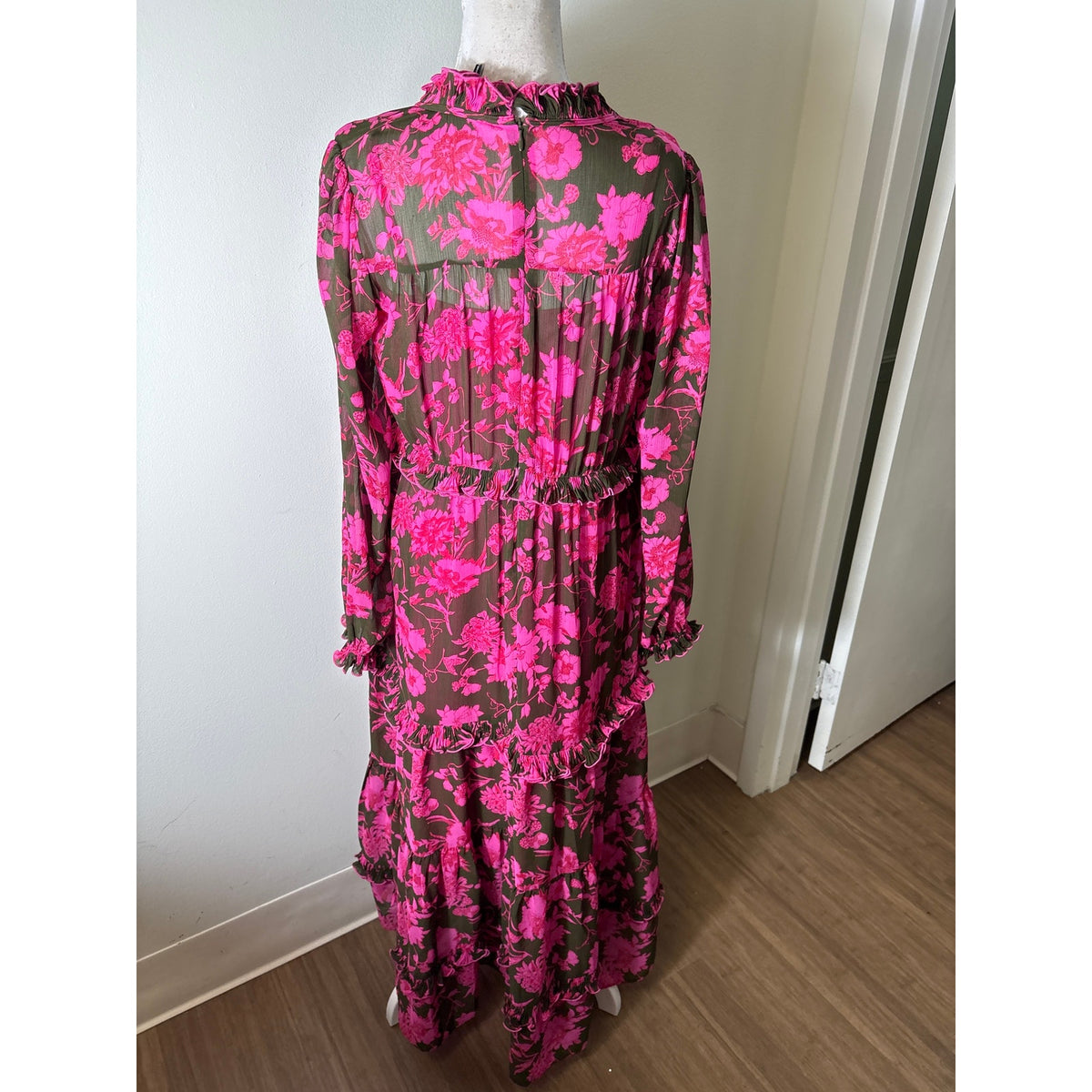 ME+EM Brown and Pink Floral Long Sleeve Maxi Dress Sz 6