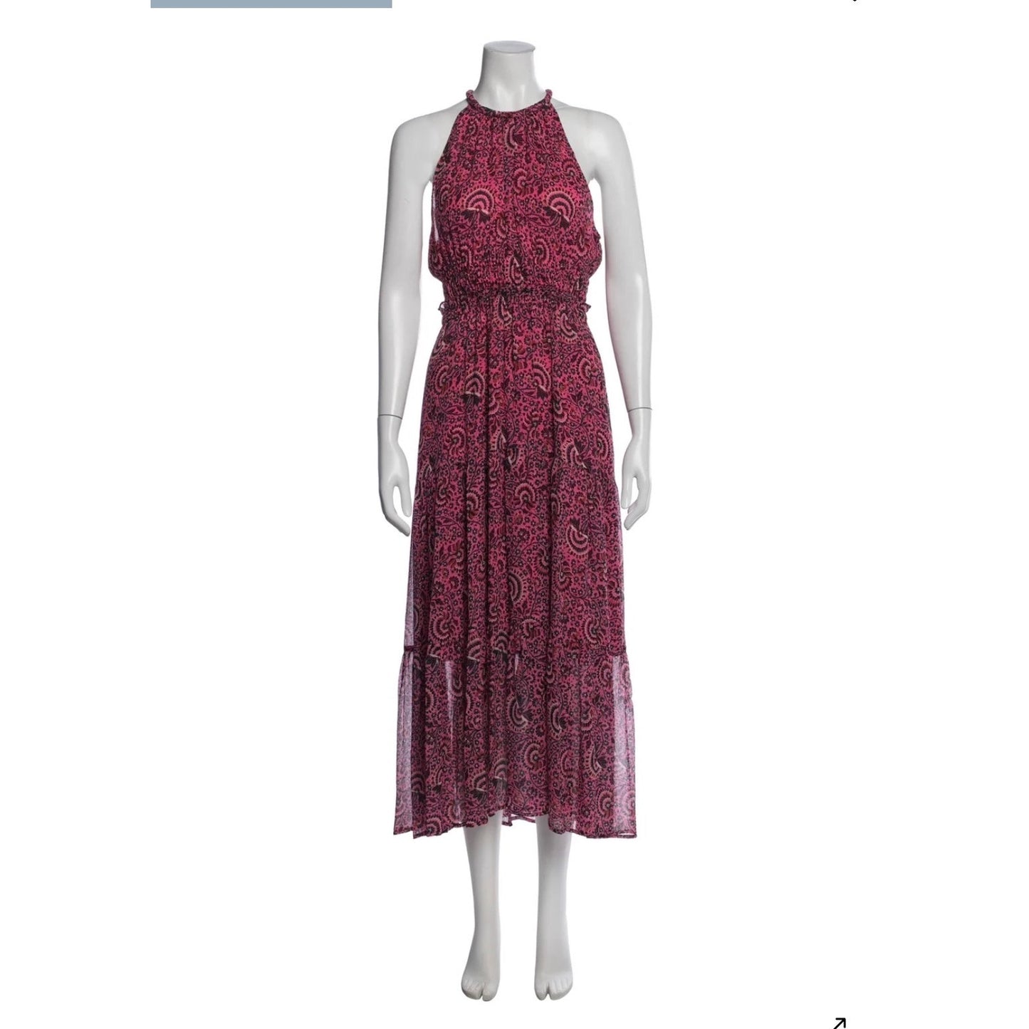 A.L.C Pink Silk Sleeveless Halter Smocked Waist Maxi Dress Sz 6