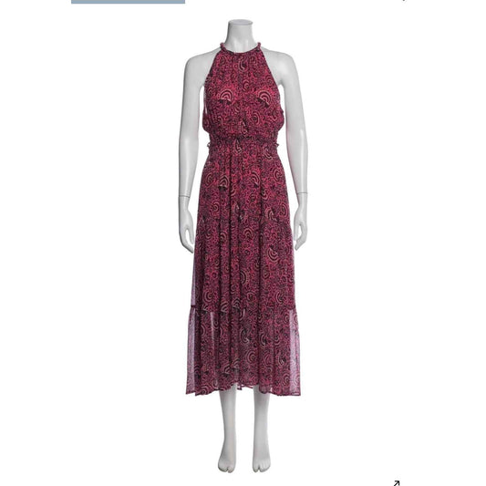 A.L.C Pink Silk Sleeveless Halter Smocked Waist Maxi Dress Sz 6
