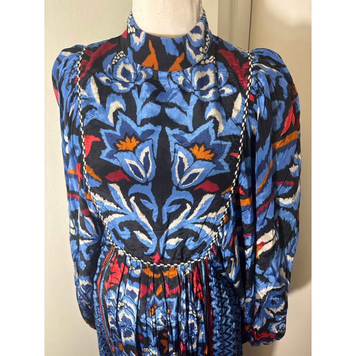 Farm Rio Blue Black and Red Tucan Flowy Maxi Dress Sz XXS