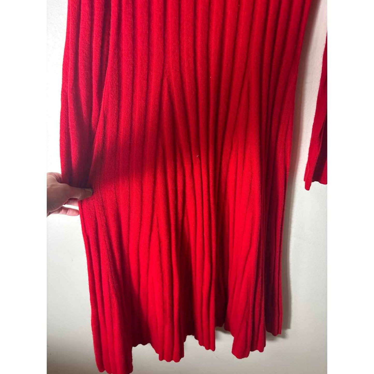 Saks Fifth Avenue Bright Red Long Sleeve Cashmere Fitted Sweater Dress Sz L