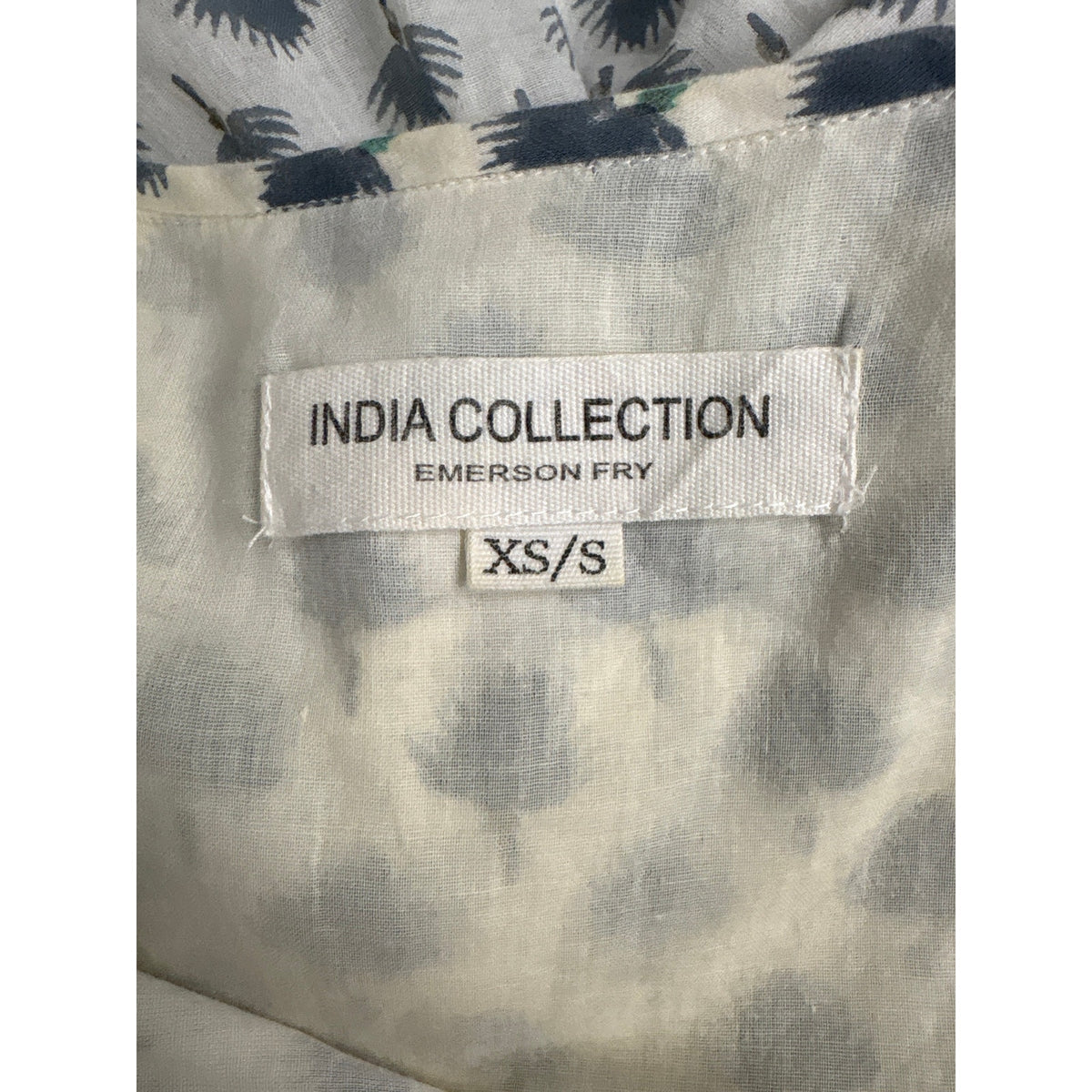 Emerson Fry / India Collection Blue and Cream Palm Block Print Tiered Dress Sz XS/S