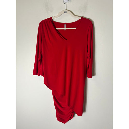 Last Tango Red V Neck Half Sleeve Overlay Knee Length Dress Sz Medium