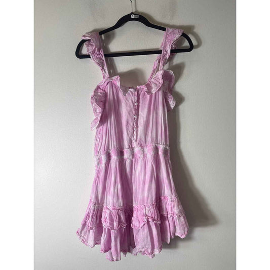 Love Shack Fancy Pink Watercolor Sleeveless Cotton Mini Dress Sz