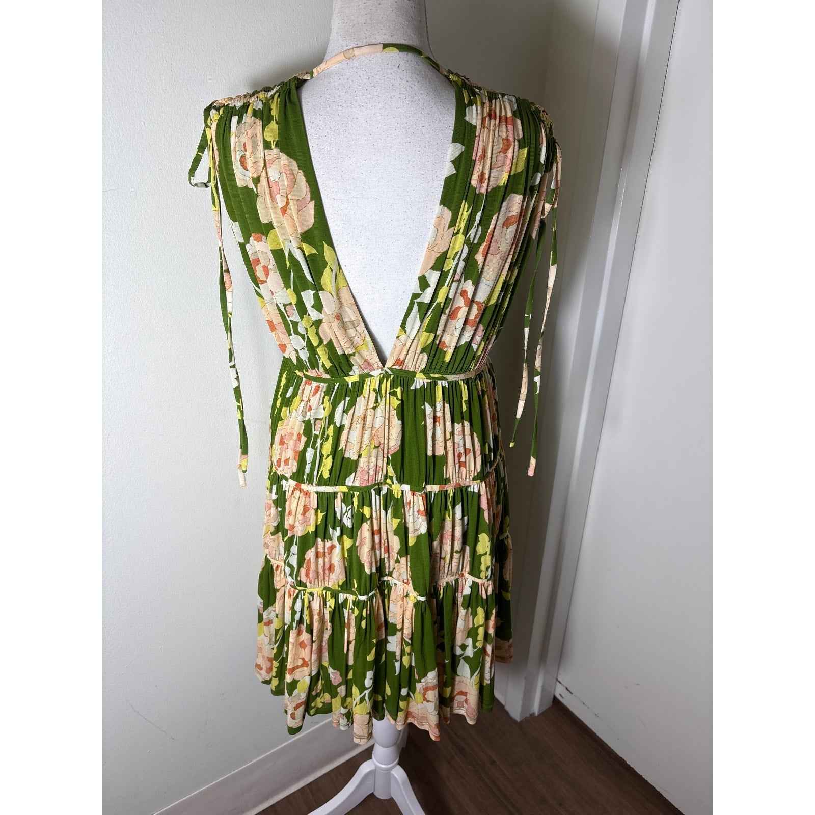 NWT Rebecca Taylor Green Garden Halter Baby Doll Dress Sz S