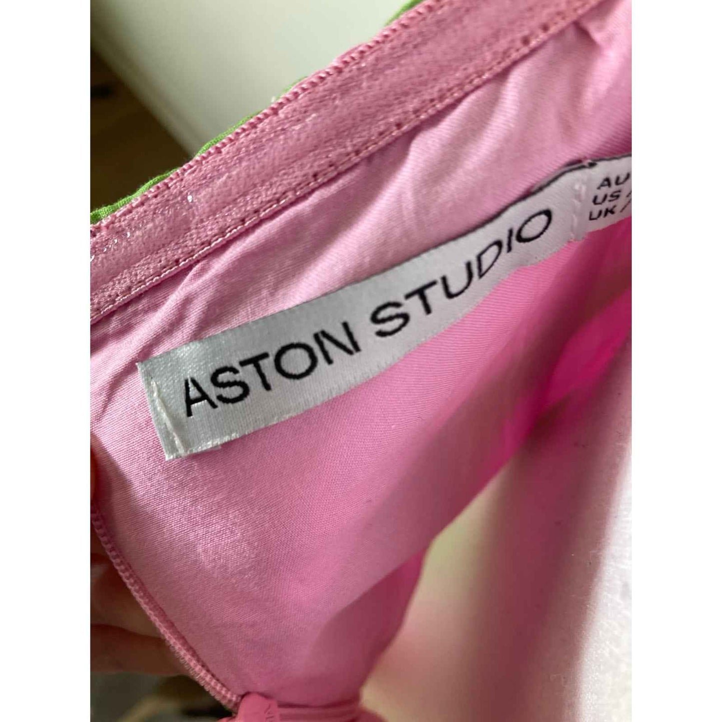 Aston Studio Green and Pink Striped Strapless Maxi Dress Sz 6