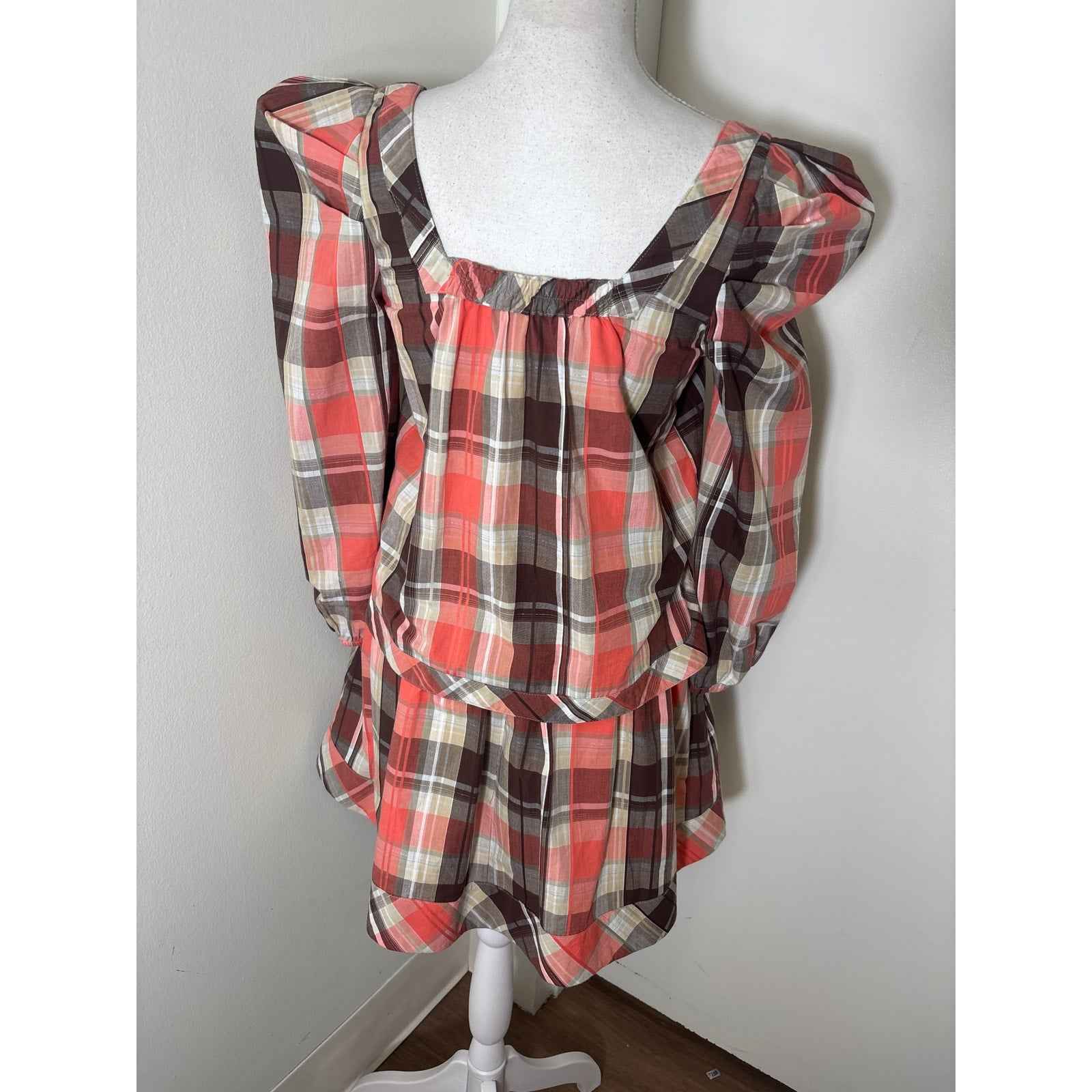 Buru Brown and Peach Tones Plaid Skirt Set Sz S
