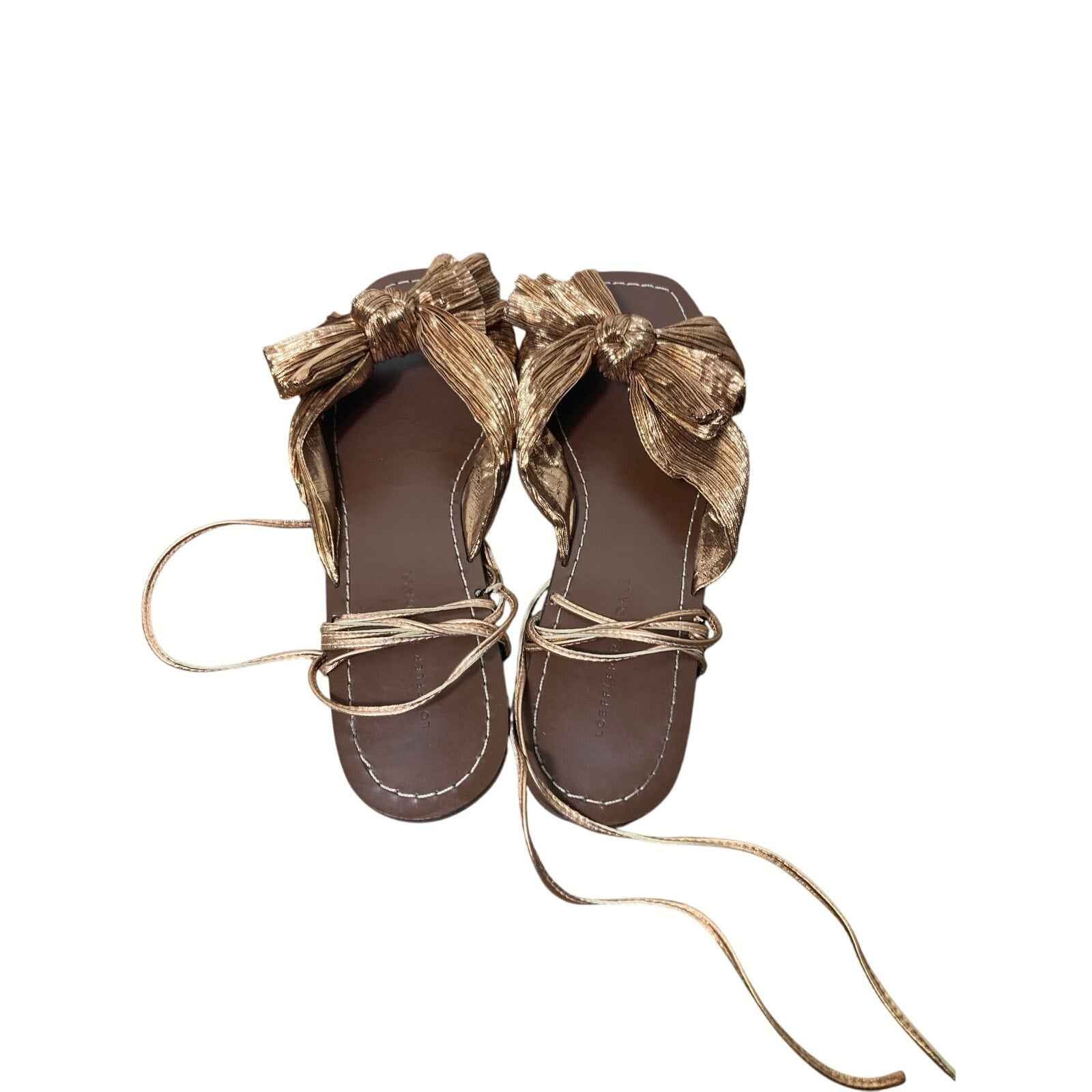 Loeffler Randall Copper Pleated Bow Slip On Flat that Ties at Ankle Sz 8.5