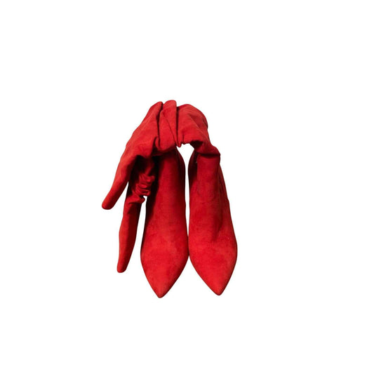 New w/o box Jessica Simpson  Red Faux Suede Bootie Heels Missing sz