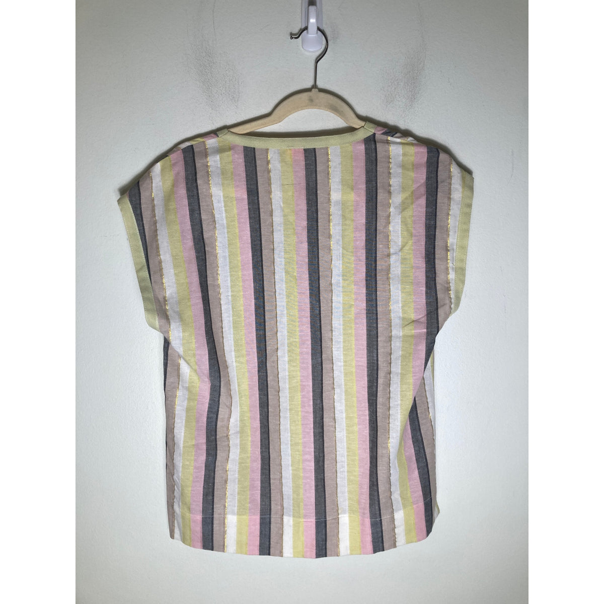 Monoplaza Yellow V Neck Multi Stripe Top Sz XS