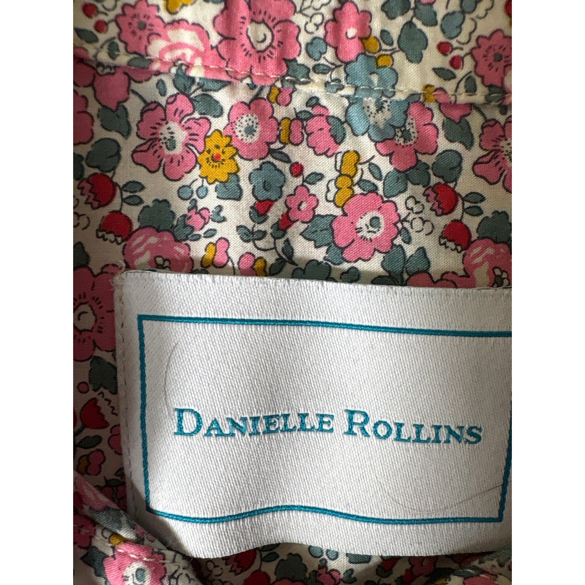 Danielle Rollins Mini Pink Floral Button Up Long Sleeve Shirt Sz M