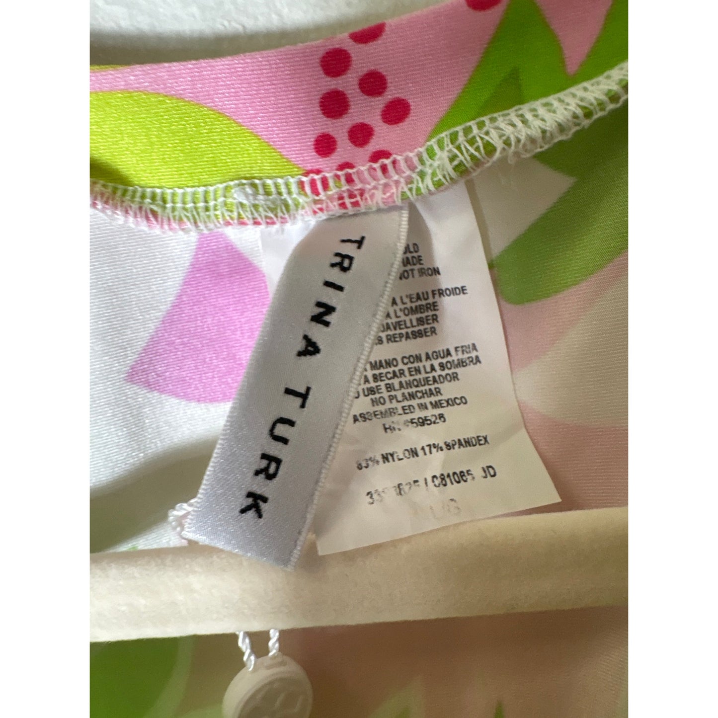 Trina Turk Pink Green Palma Swim Long Sleeve Rash Guard Sz L