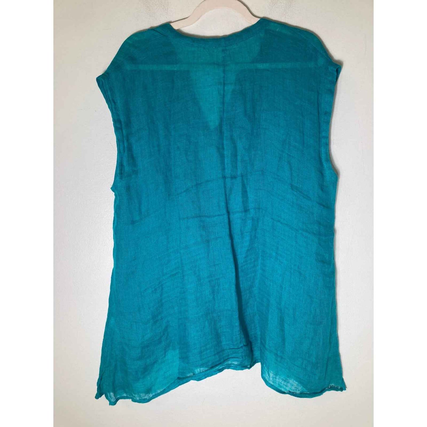 Eileen Fisher Teel Linen Gauze Top Sz L