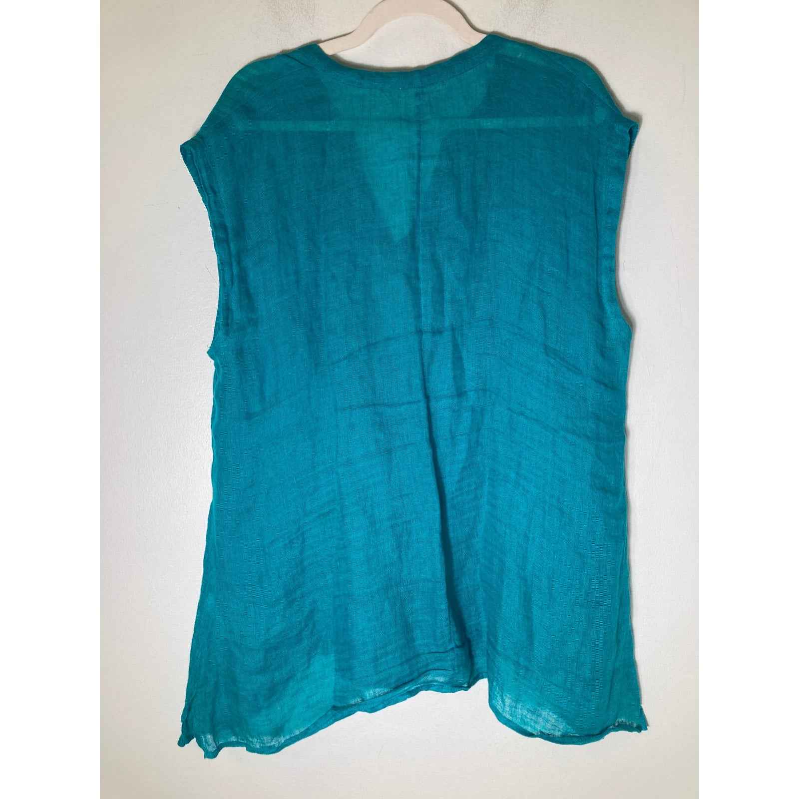 Eileen Fisher Teel Linen Gauze Top Sz L