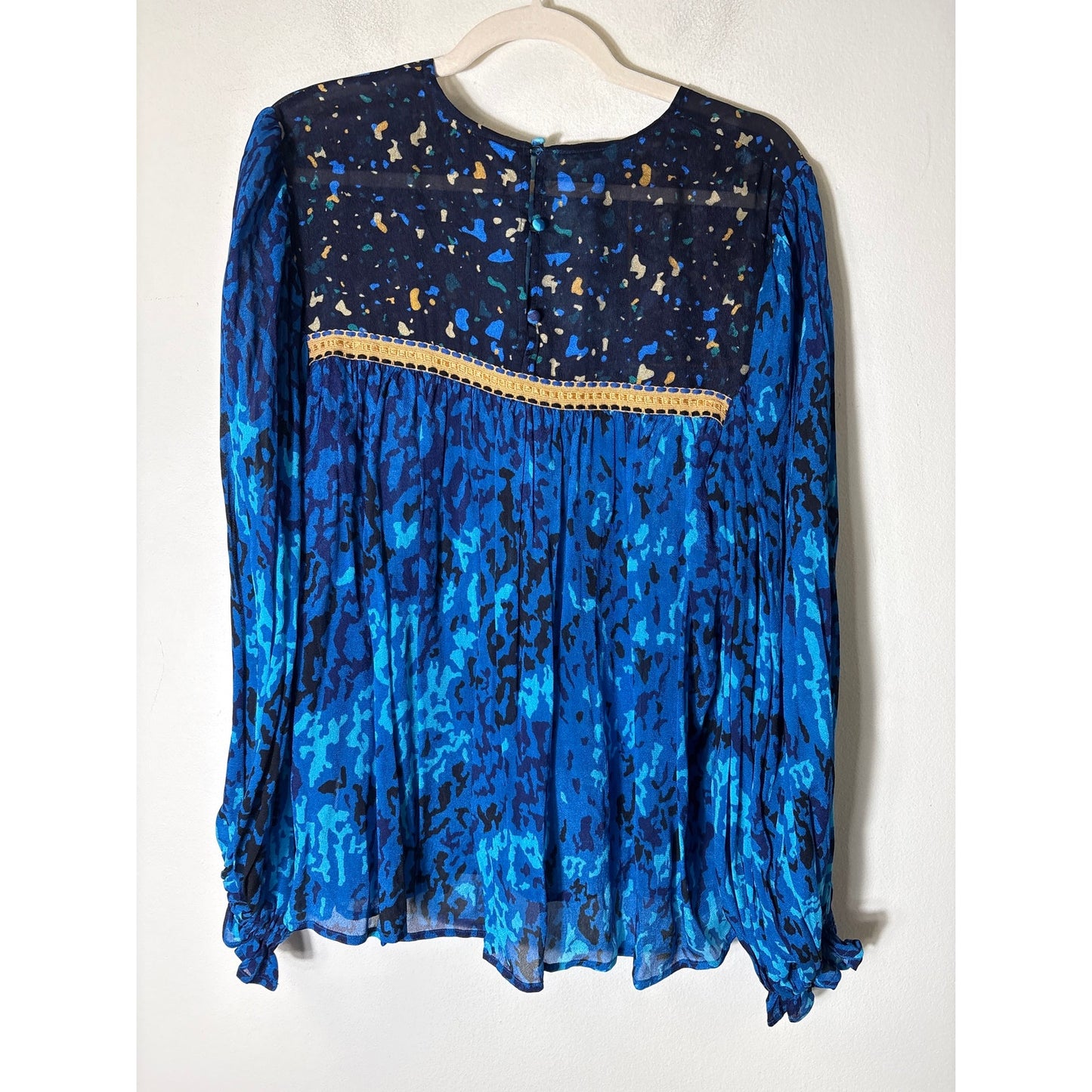 Blink London Mixed Media Sheer Blue Long Sleeve Top Sz S