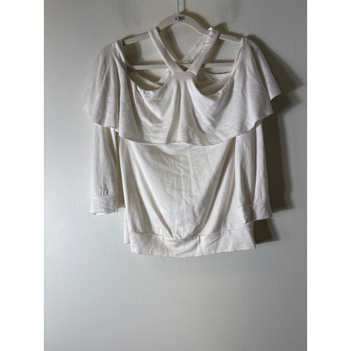 BAILEY/44 White Cold Shoulder Ruffle Top Sz M