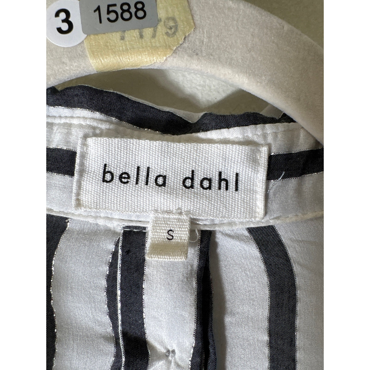 Bella Dahl Cream and Charcoal With Metallic Thread Stripe Shirt Sz S