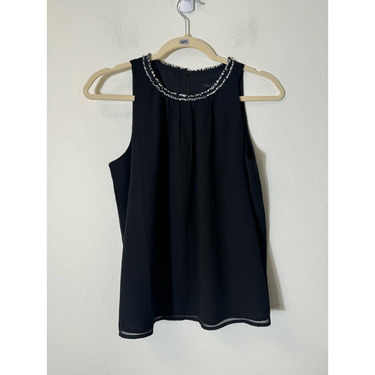 NWT Ann Taylor Black Fringe Trim Sleeveless Shell Sz XS