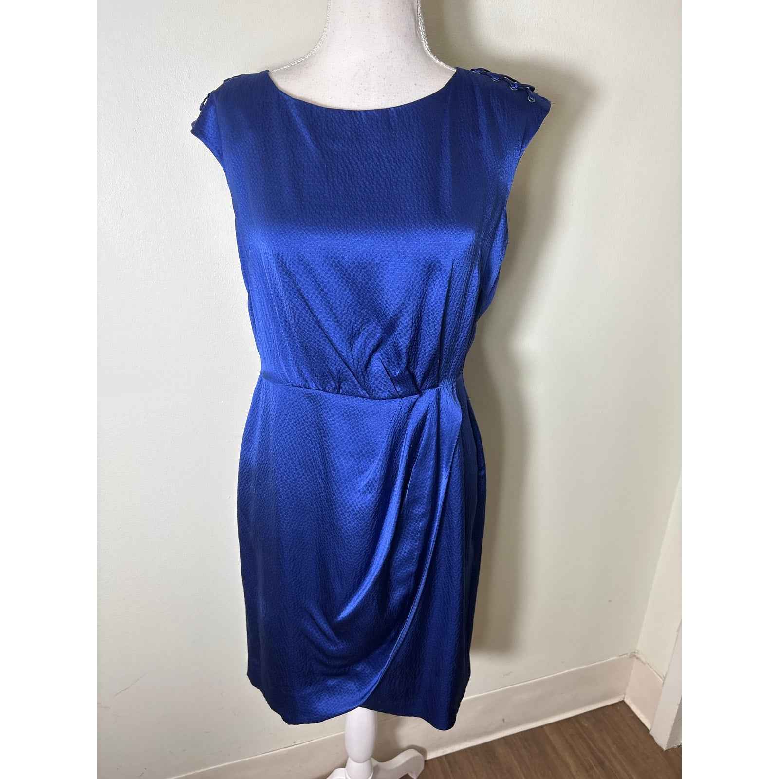 Cynthia Steffe Deep Blue Sleeveless Silk Faux Wrap Dress Sz S