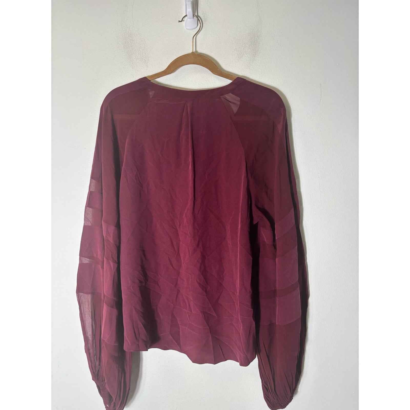 7 For All Mankind Burgandy V Neck Silk Blouse Sz M