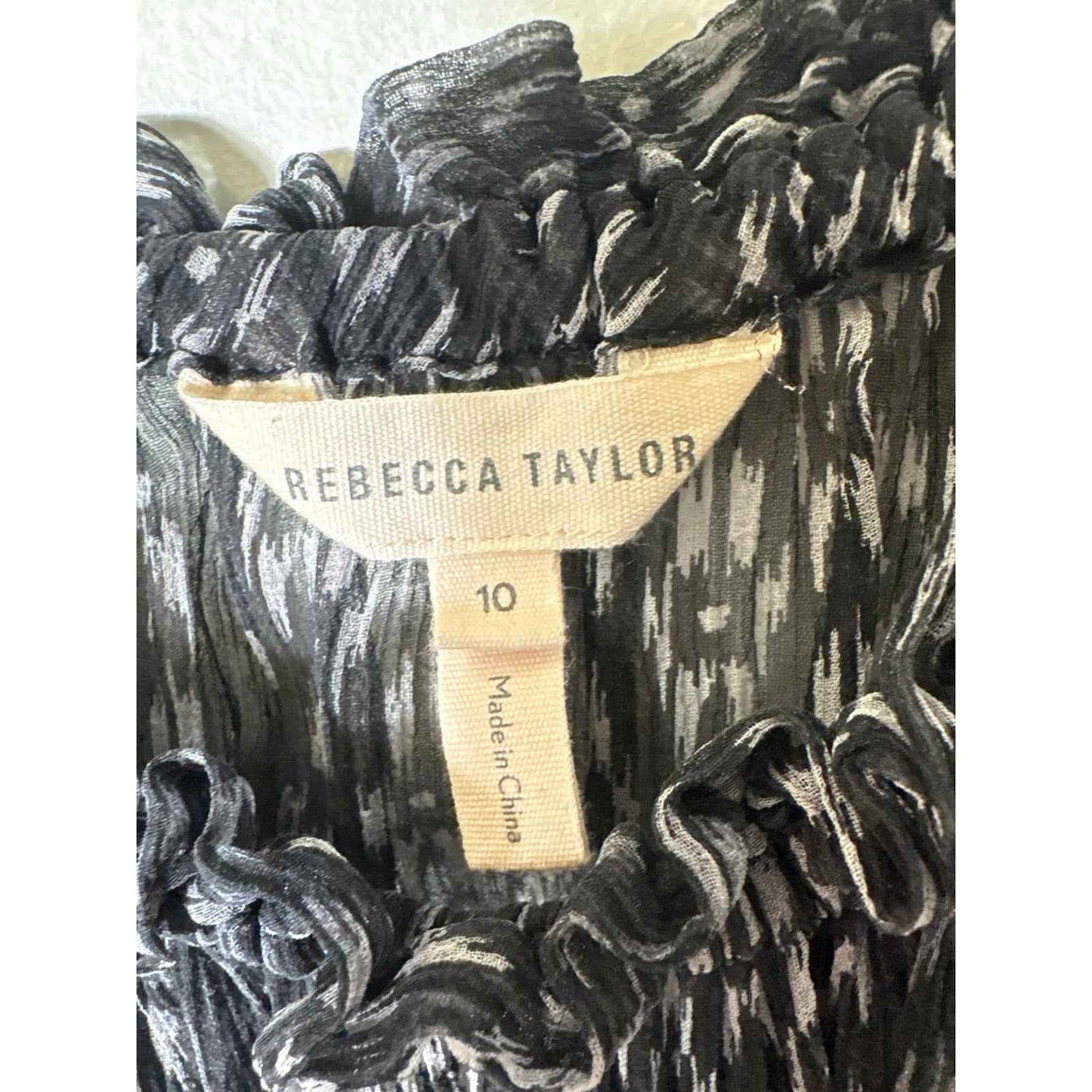 Rebecca Taylor Black White Off The Shoulder Sheer Long Sleeve Shirt sz 10
