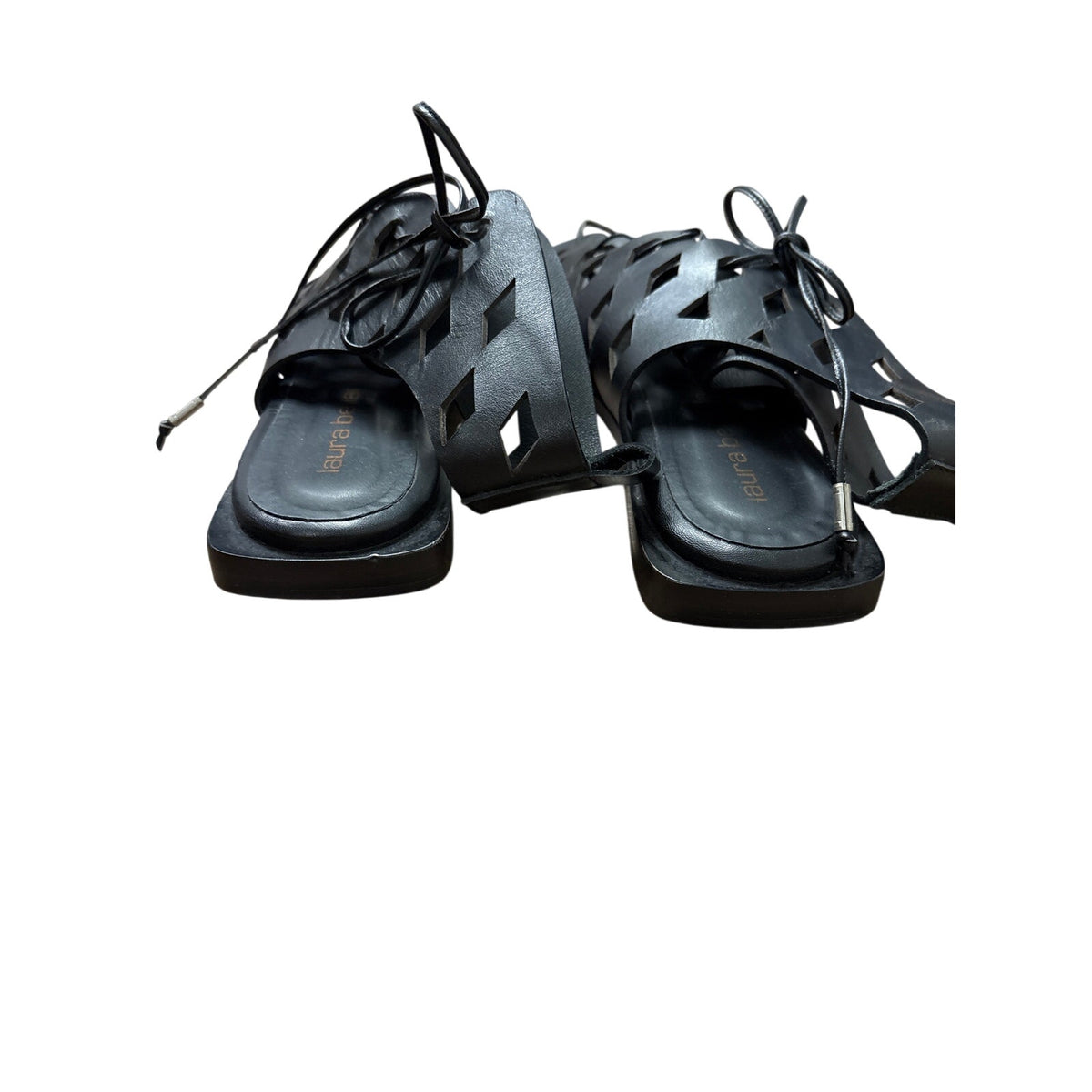 Laura Bellariva Black Laser Cut Ankle Lace Up Sandals Sz 40 (9.5)