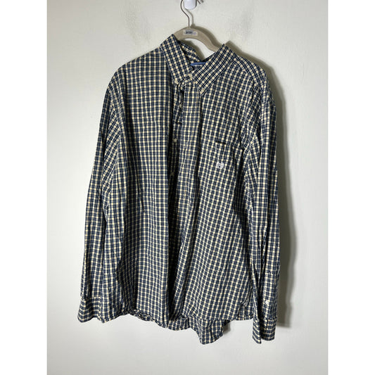 Chaps Yellow and Navy Plaid Button Up Long Sleeve Shirt Sz XL