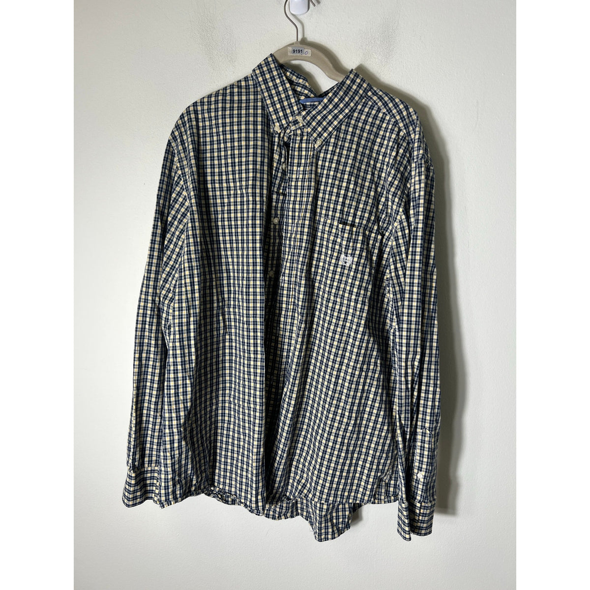 Chaps Yellow and Navy Plaid Button Up Long Sleeve Shirt Sz XL