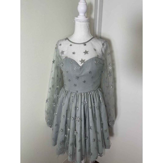 Lirika Matoshi Silver Sequin Star Cocktail Dress Sz XS