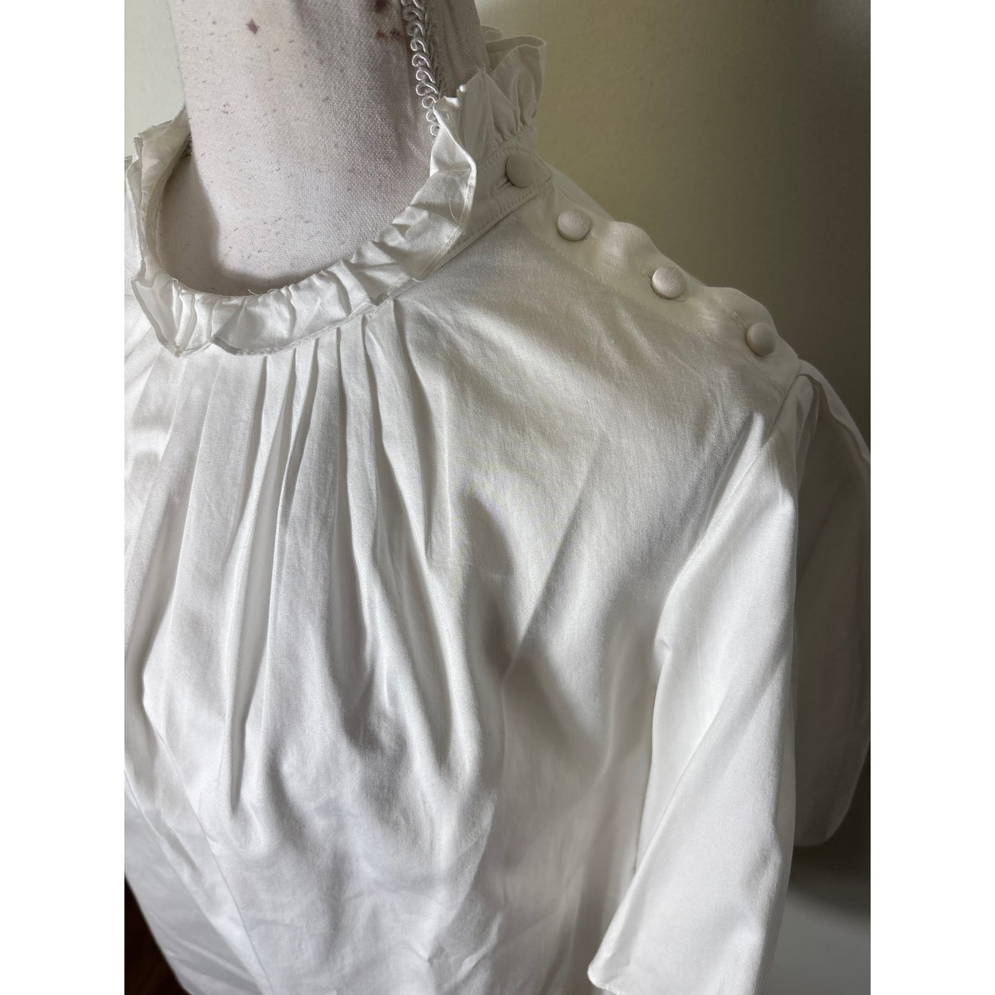 Adam Lippes White Shoulder Button Short Sleeve Cotton Blouse Sz 10