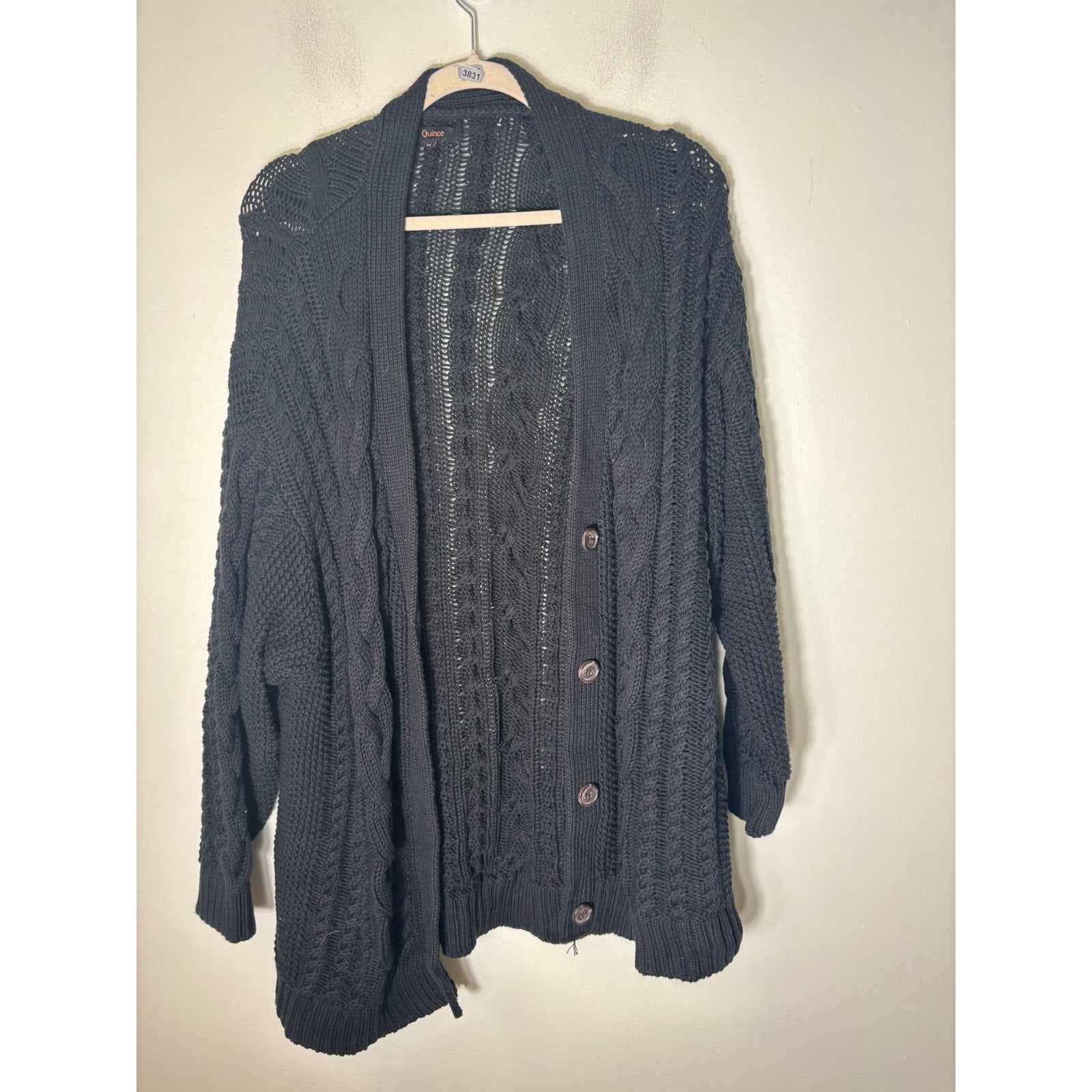Quince Black Long Sleeve Knit Cardigan Sweater Sz XL