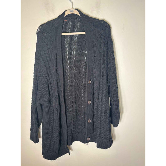 Quince Black Long Sleeve Knit Cardigan Sweater Sz XL