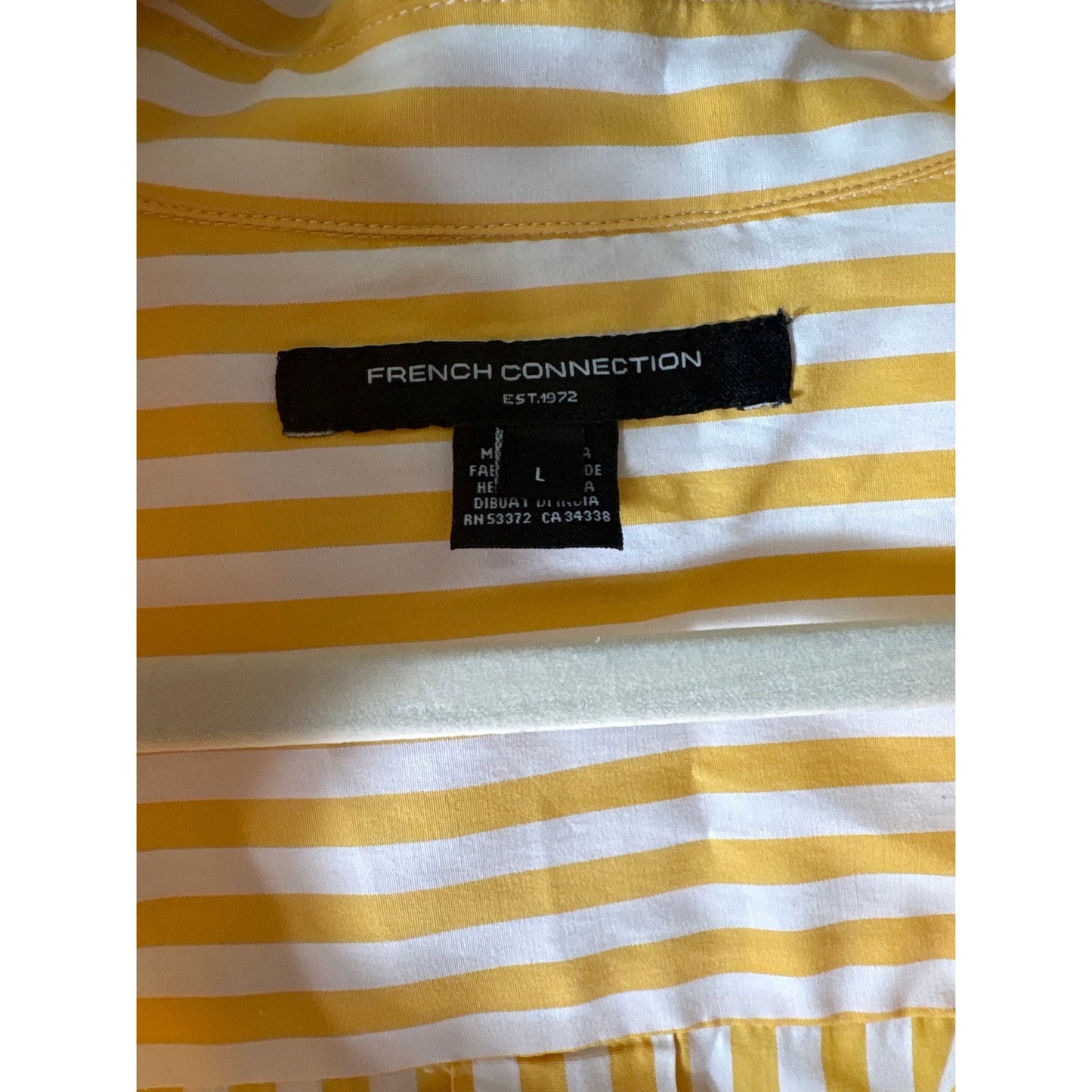 French Connection Yellow and White Stripe Button Up Collard Shirt Sz L
