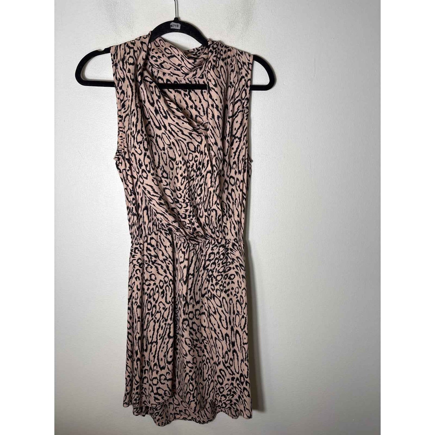 Parker Tan Black Print Silk Sleeveless Knee Length Dress Sz M