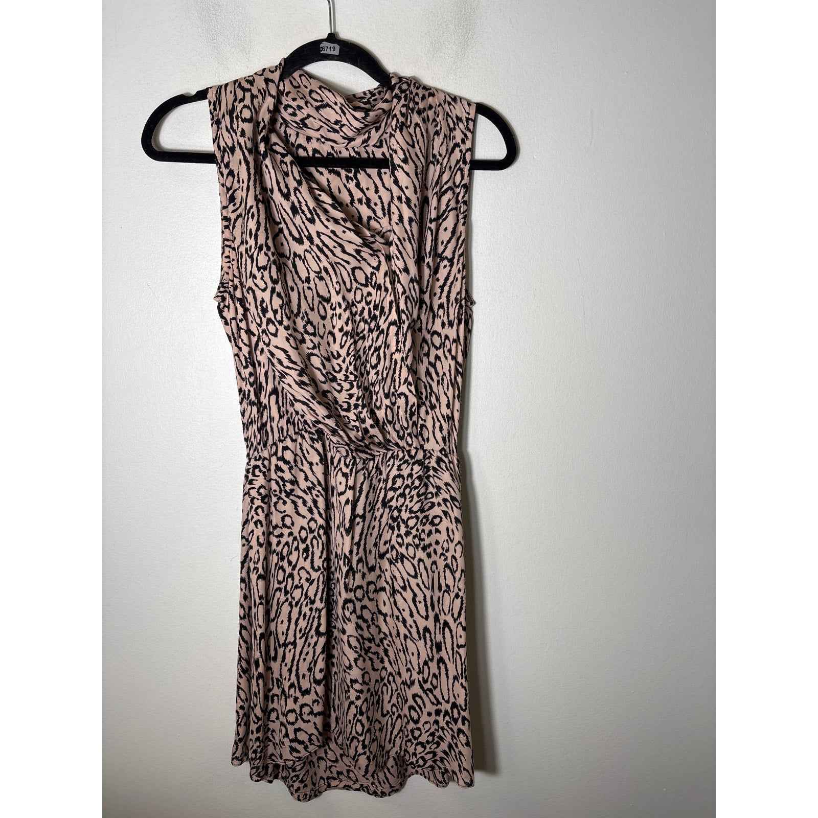 Parker Tan Black Print Silk Sleeveless Knee Length Dress Sz M