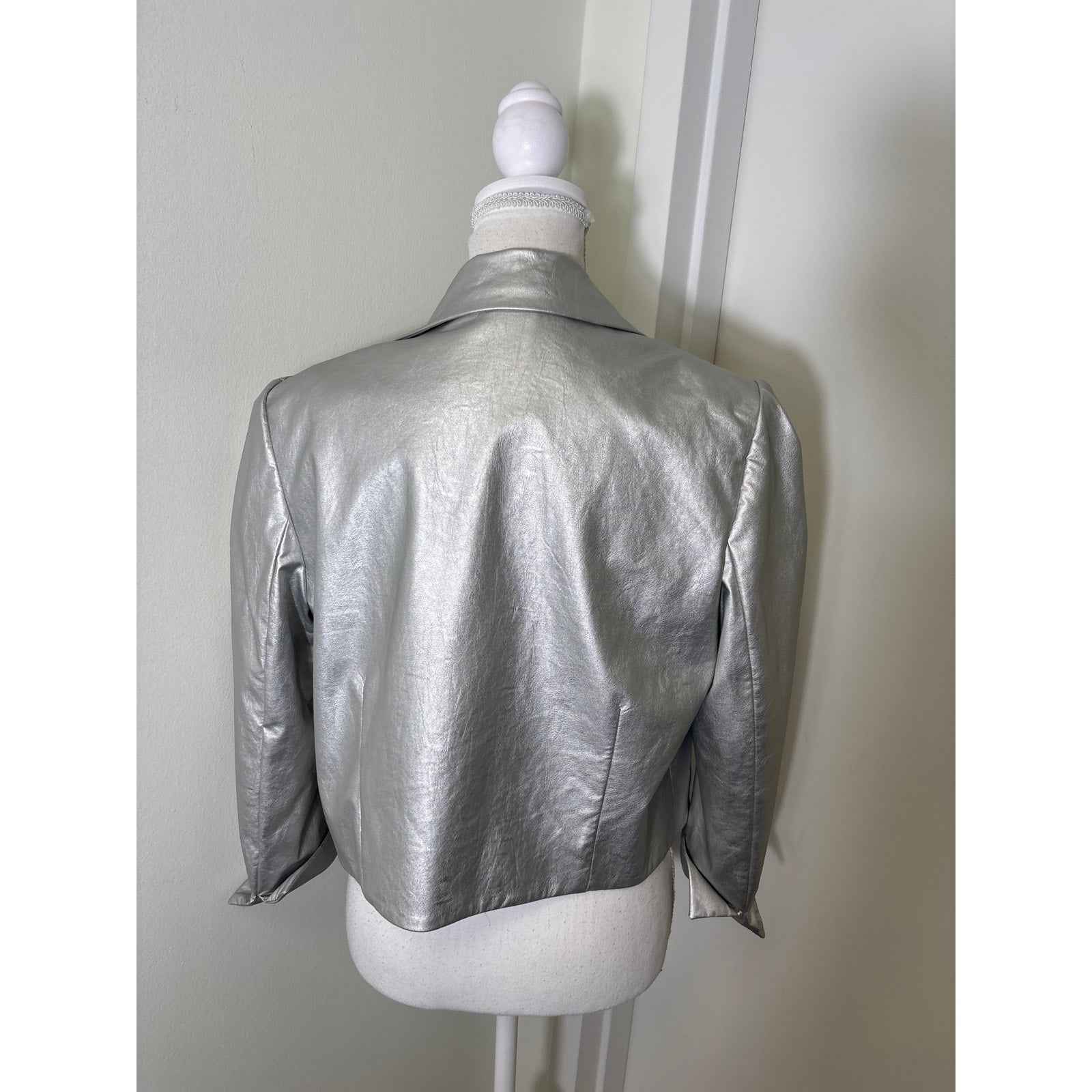 212 Goods Handmade In NY Silver Faux Leather Jacket Sz 10