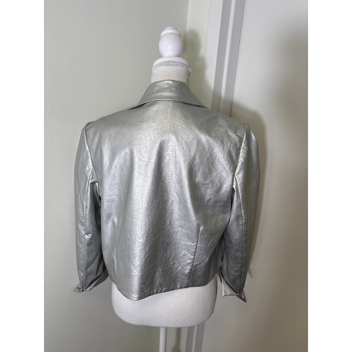 212 Goods Handmade In NY Silver Faux Leather Jacket Sz 10