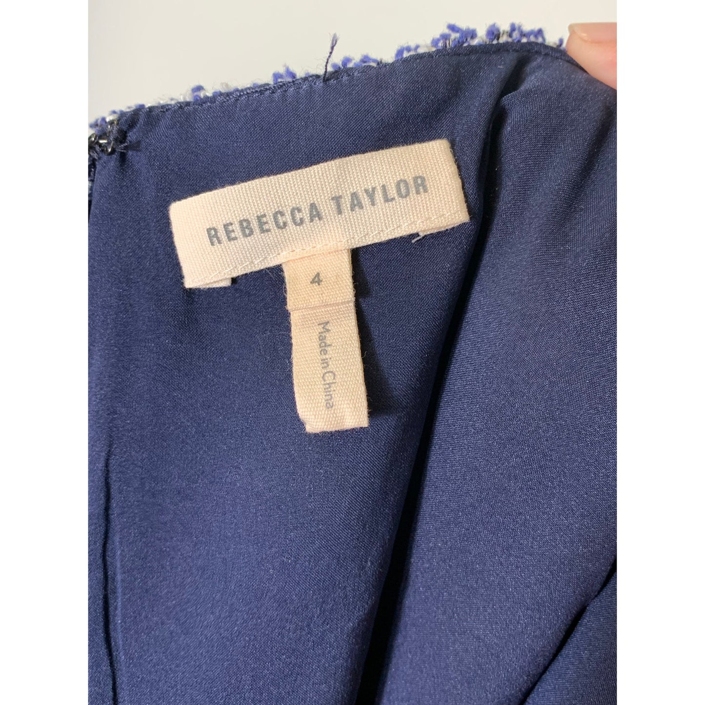Rebecca Taylor Navy and White Tweed Cap Sleeve Midi Dress Sz 4
