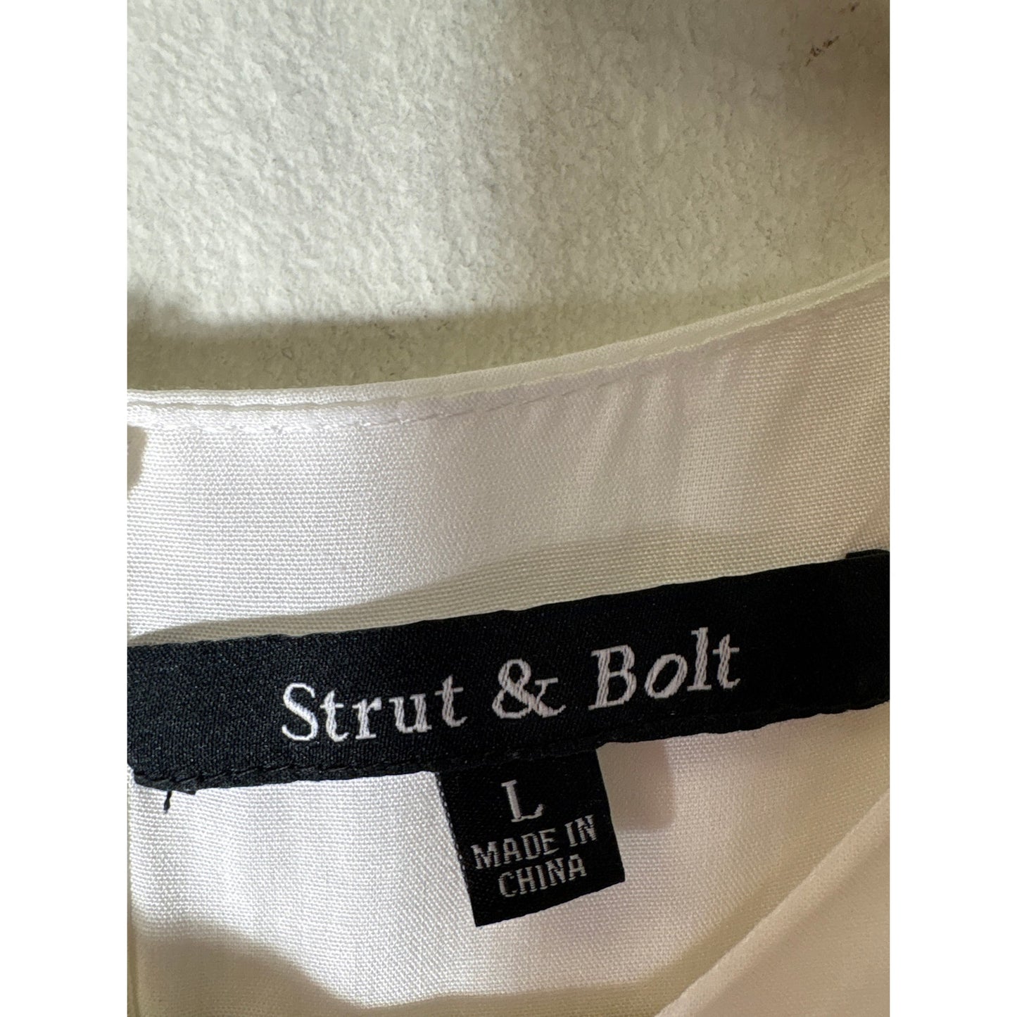 Strut and Bolt White Half puff Sleeve Cotton Ruched Knee Length Dress Sz L