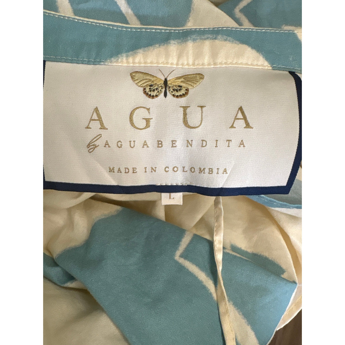 Agua Bendita Teal and Cream Colonial Geometria Dress Sz L