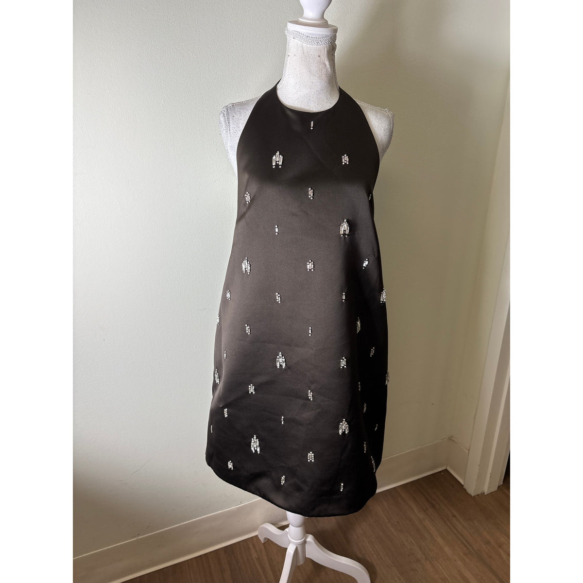 A.L.C Chocolate Brown Halter Rhinstone Embellished Mini Dress Sz 10
