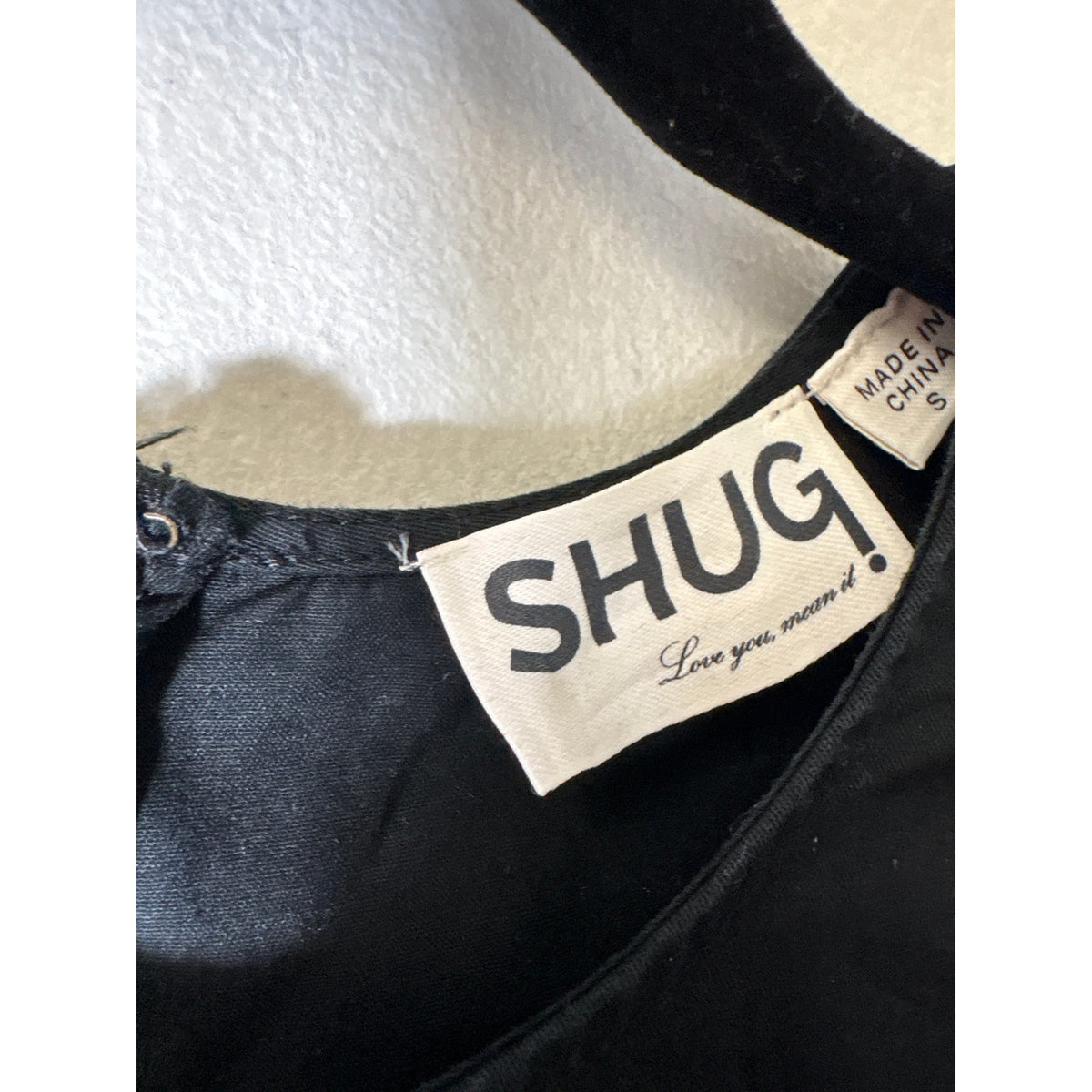 Shug Black Half Puff Sleeve Cotton Mini Dress Sz S