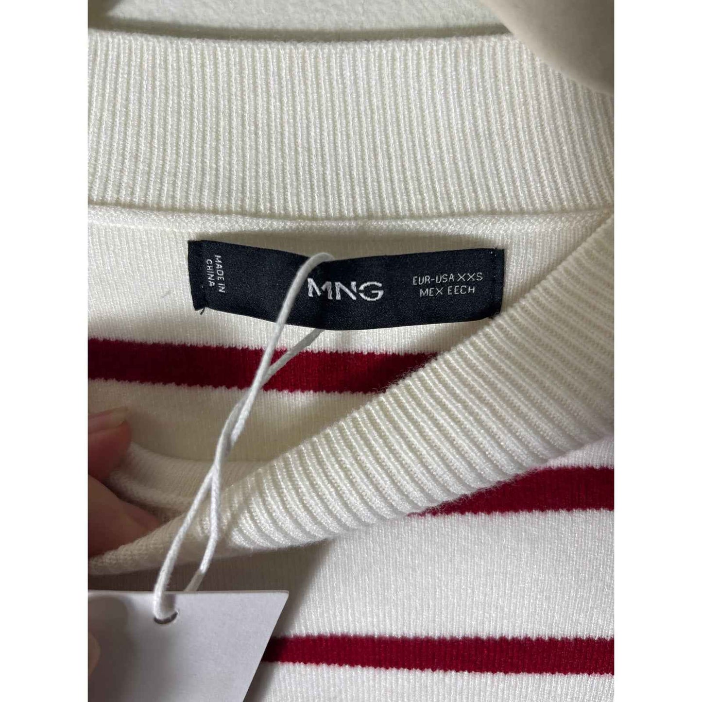 NWT MNG Red and Off White Stripe Long Sleeve Crop Sweater Sz XXS