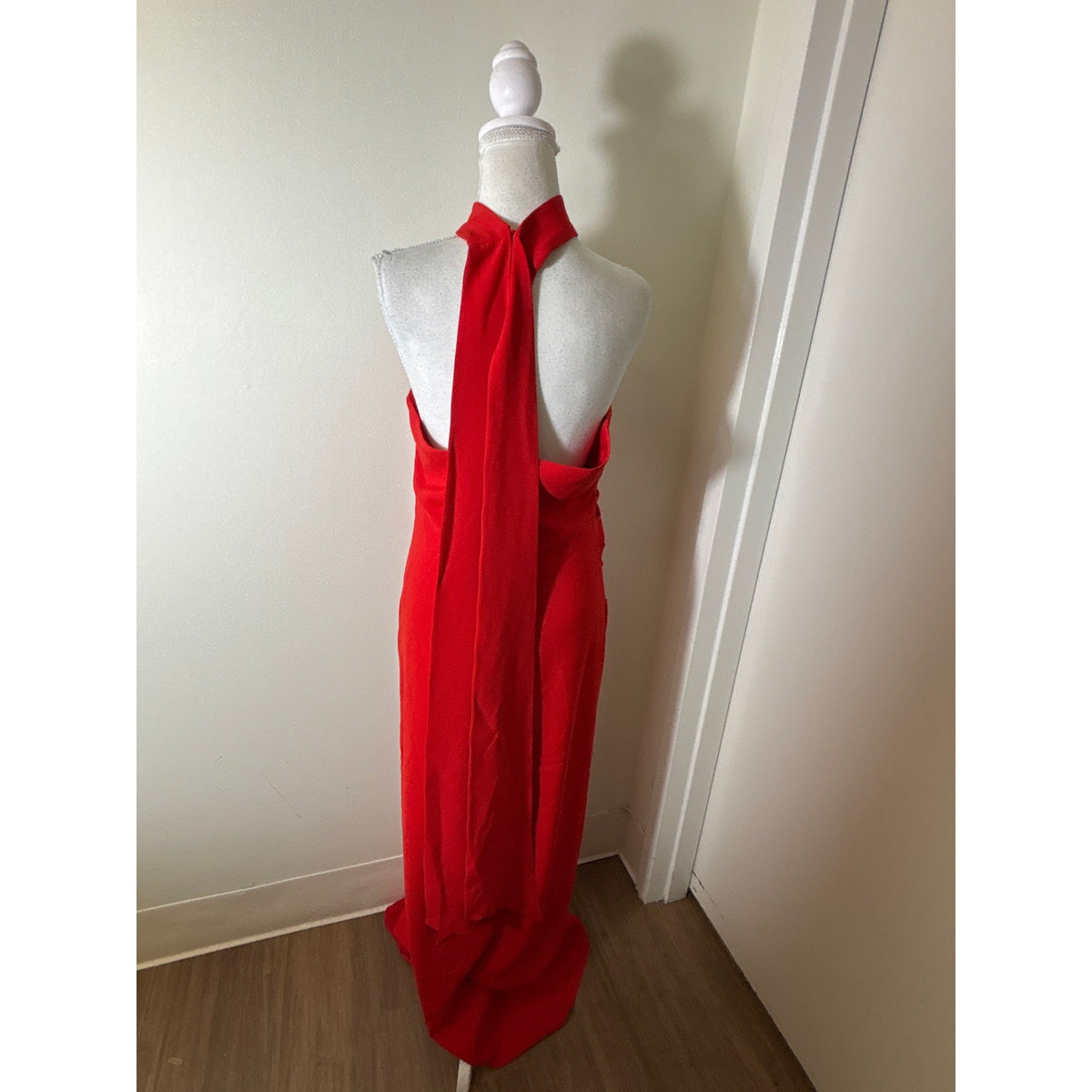 Mango MNG Capsule Red One Shoulder Floor Length Ruched Gown Sz 8