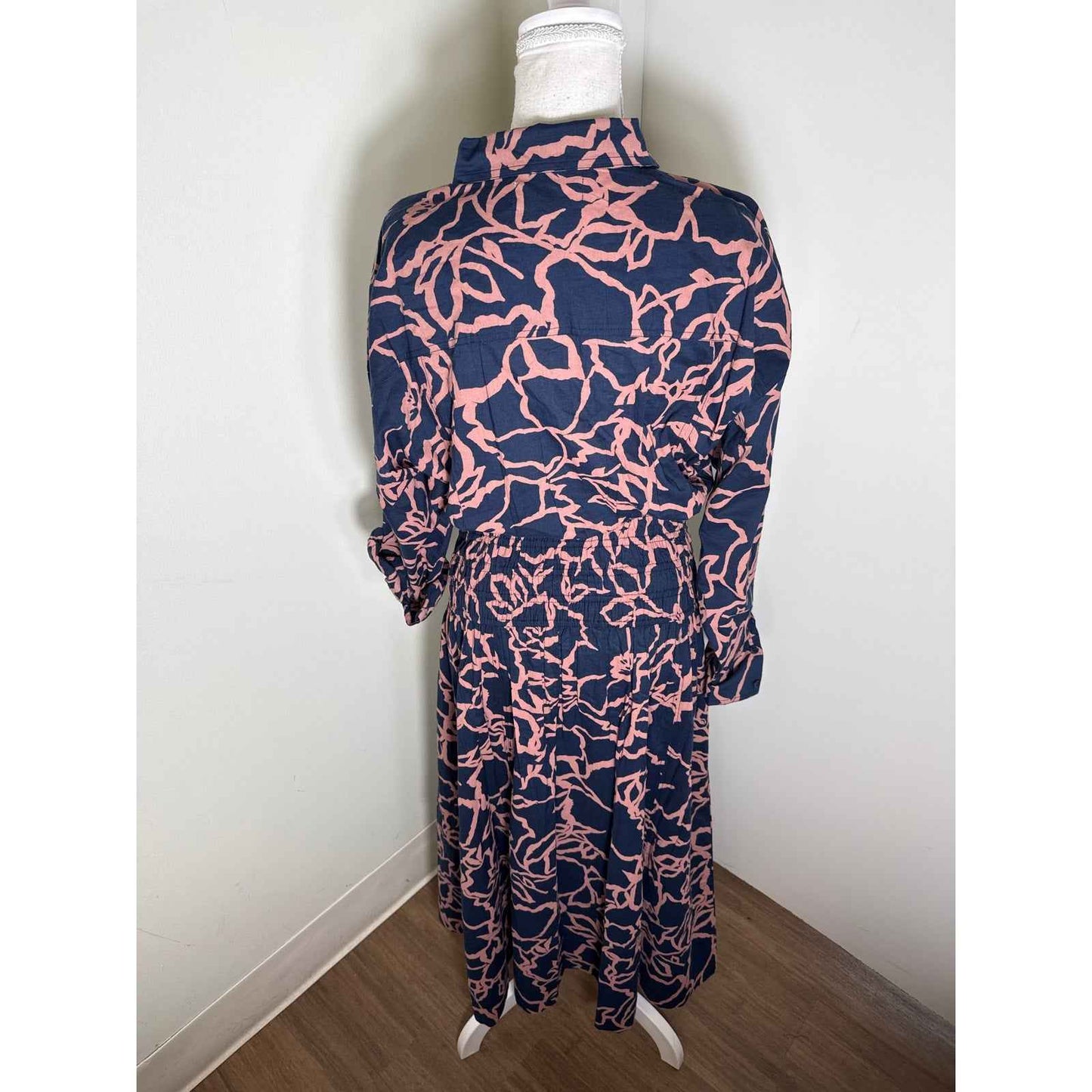 Apiece Apart Navy and Brown Long Sleeve Button Up Cotton Maxi Dress Sz M