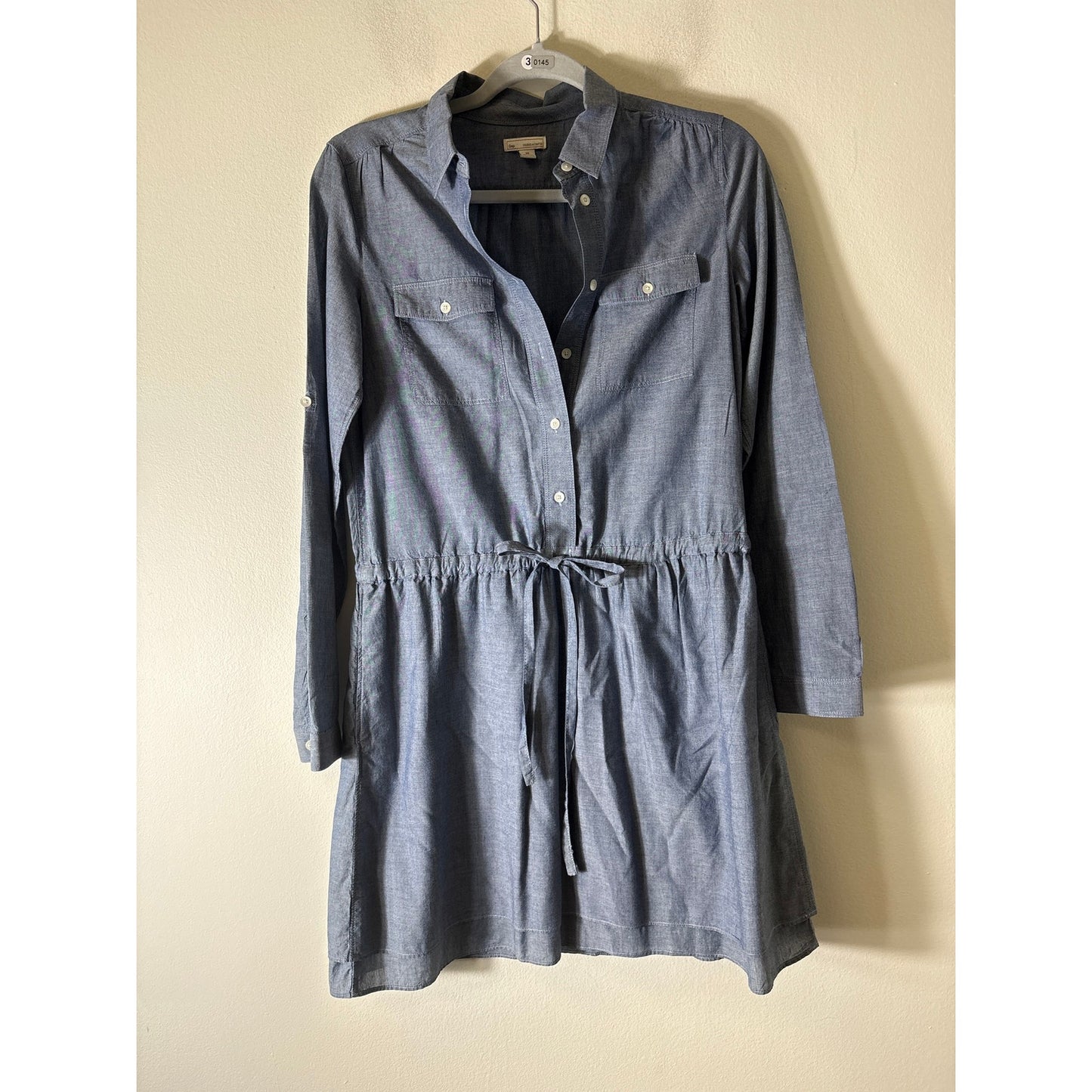 Gap Chambray Button Up Drawstring Mini Dress Sz XS
