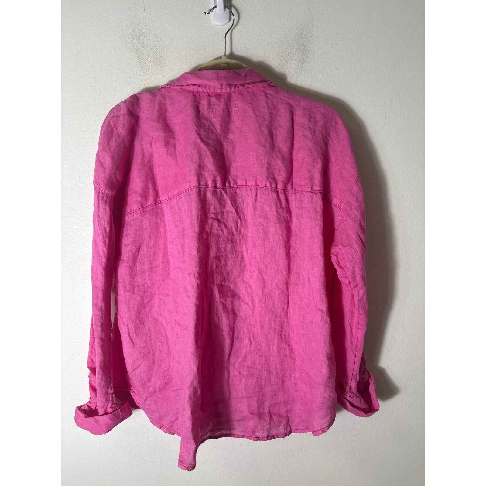 Maeve Hot Pink Long Sleeve Linen Button Up Shirt Sz L/P