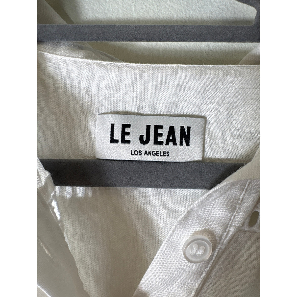Le Jean White Short Sleeve Button Up Collared Shirt Sz M