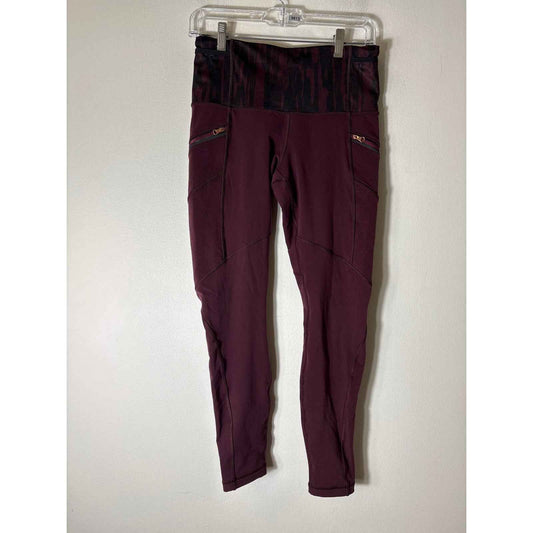 Lululemon Maroon Zip Pocket Athletic Ankle Leggings Sz 8